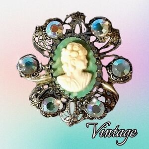 Vintage Cameo AB Crystal Brooch Vintage